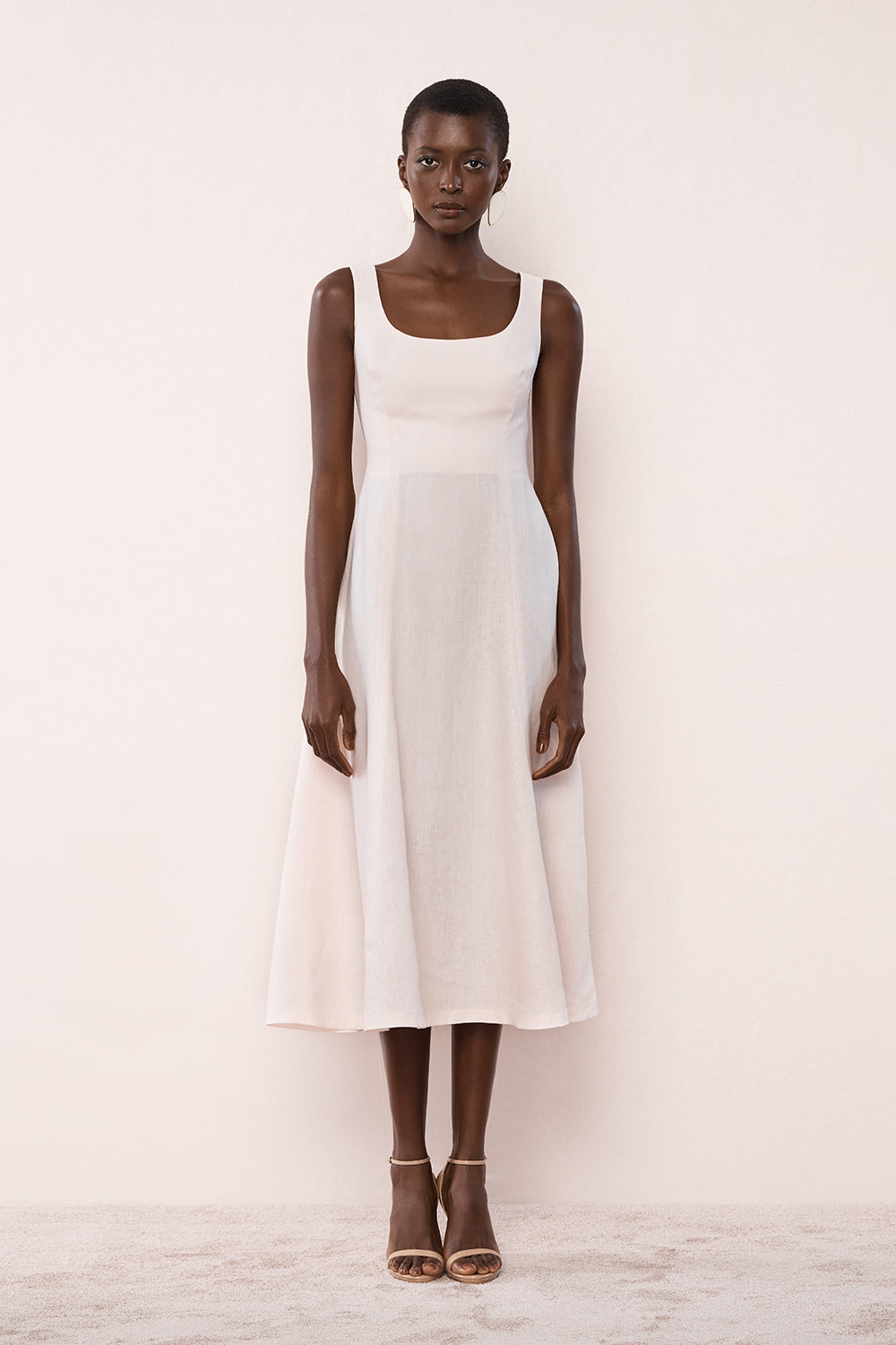 Carla Zampatti Rosa Linen Square Neck Midi Dress (Pink)