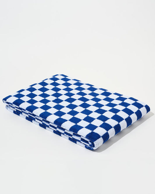 Image of Towels. Product name - Towel Set Small Check in Cobalt in colour by brand - Aeyre
