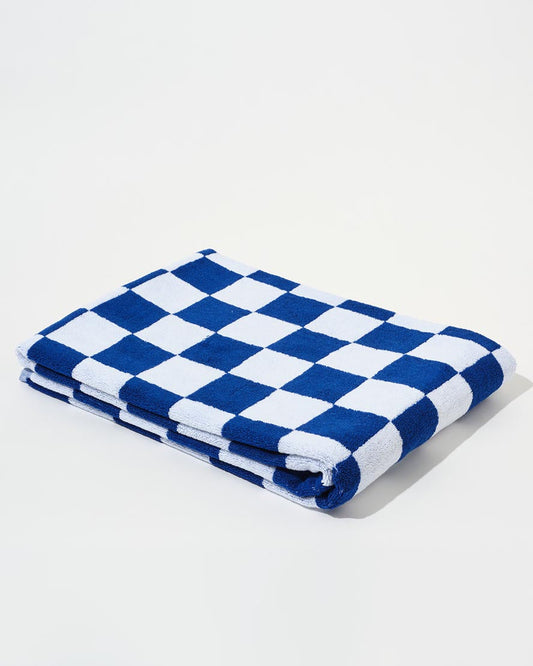 Image of Towels. Product name - Towel Set Big Check in Cobalt in colour by brand - Aeyre
