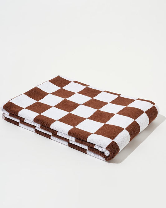 Image of Towels. Product name - Towel Set Big Check in Brown in colour by brand - Aeyre