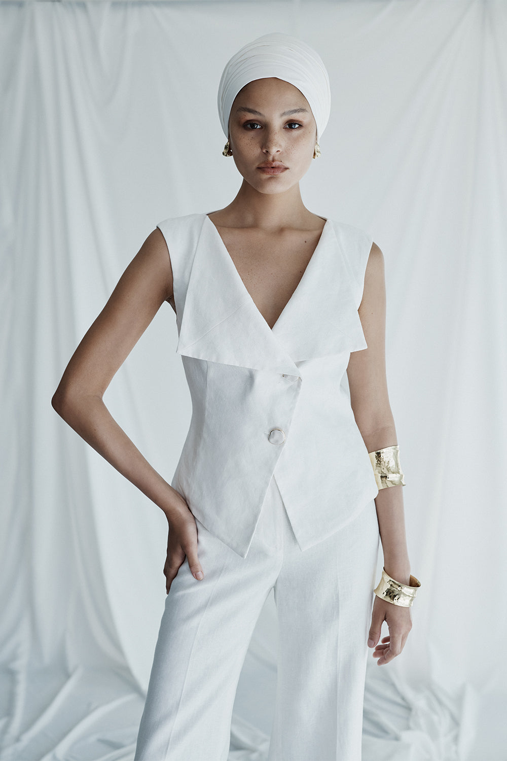 Carla Zampatti Linen Waisted Pant (Ivory)