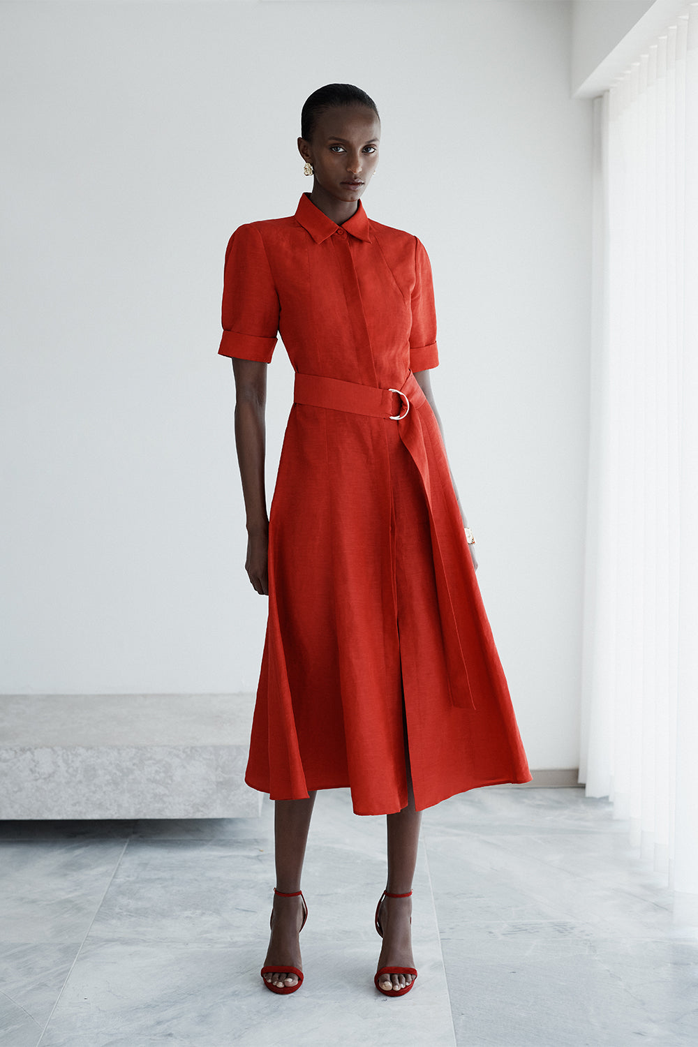 Carla Zampatti Crimson Linen Blend Shirt Dress (Red)