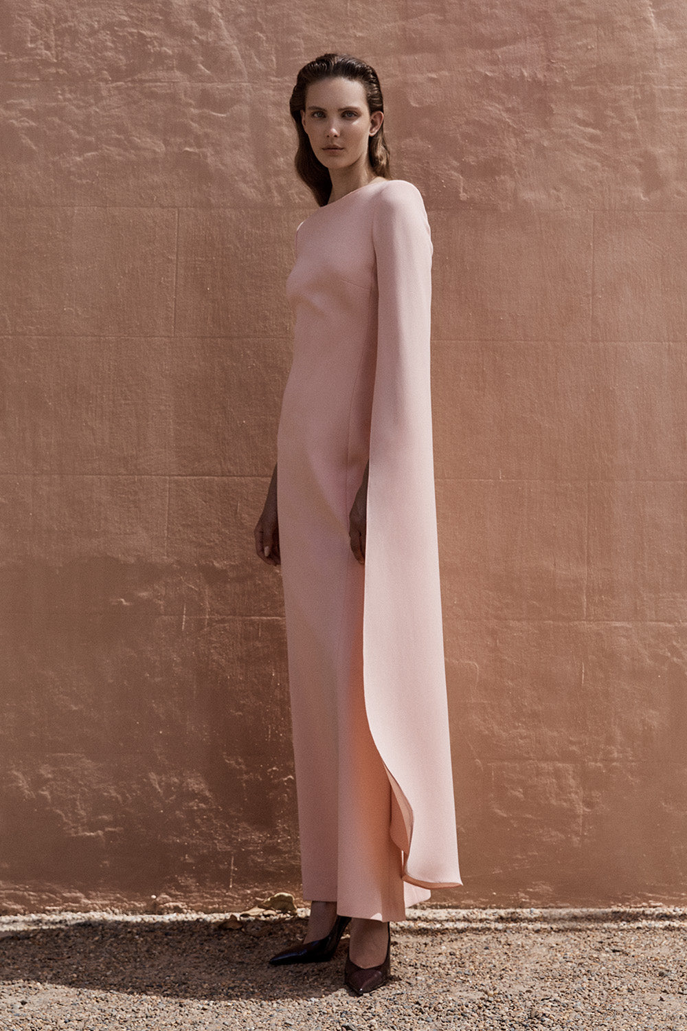 Carla Zampatti Pale Rose Crepe Celebration Sleeve Gown (Pink)