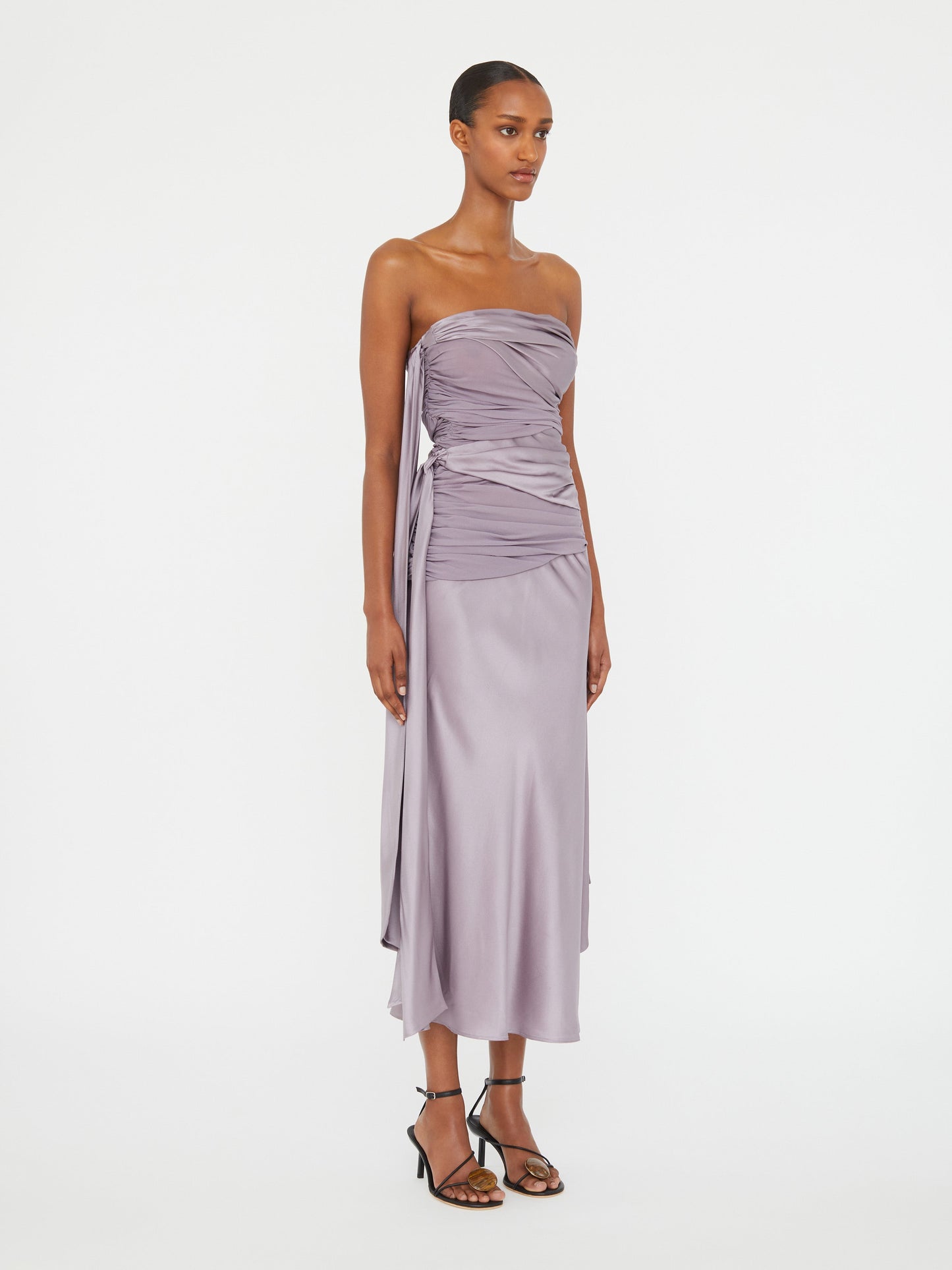 Christopher Esber Knotted Silk Gather Midi Dress (Mauve)