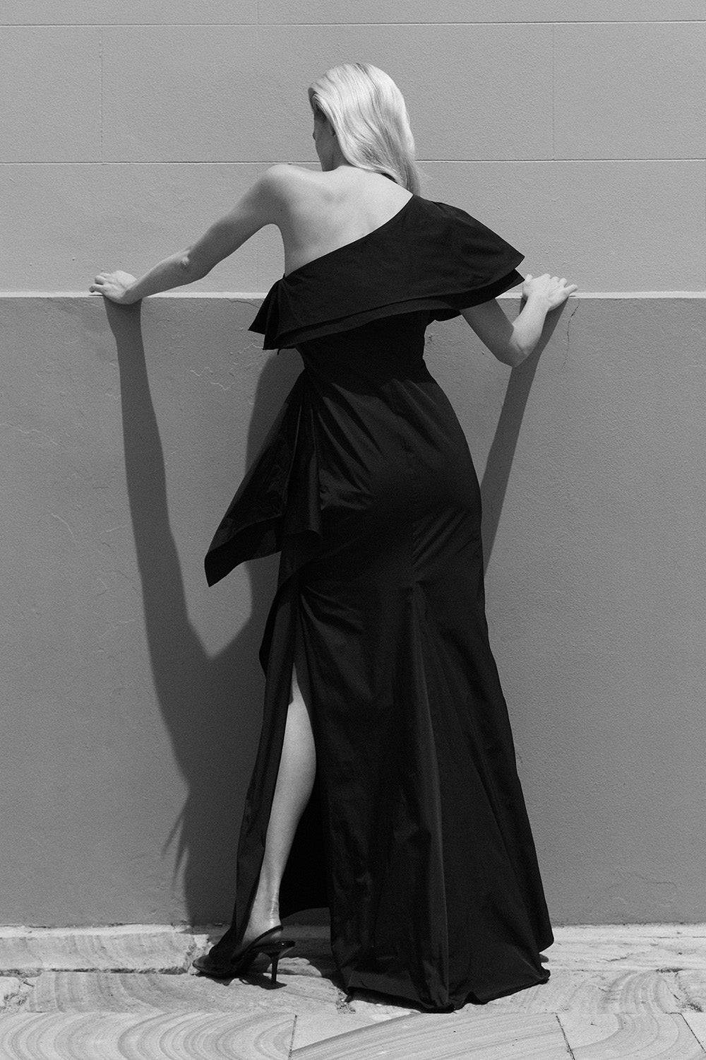 Carla Zampatti Taffeta Asymmetric One Shoulder Dress (Black)