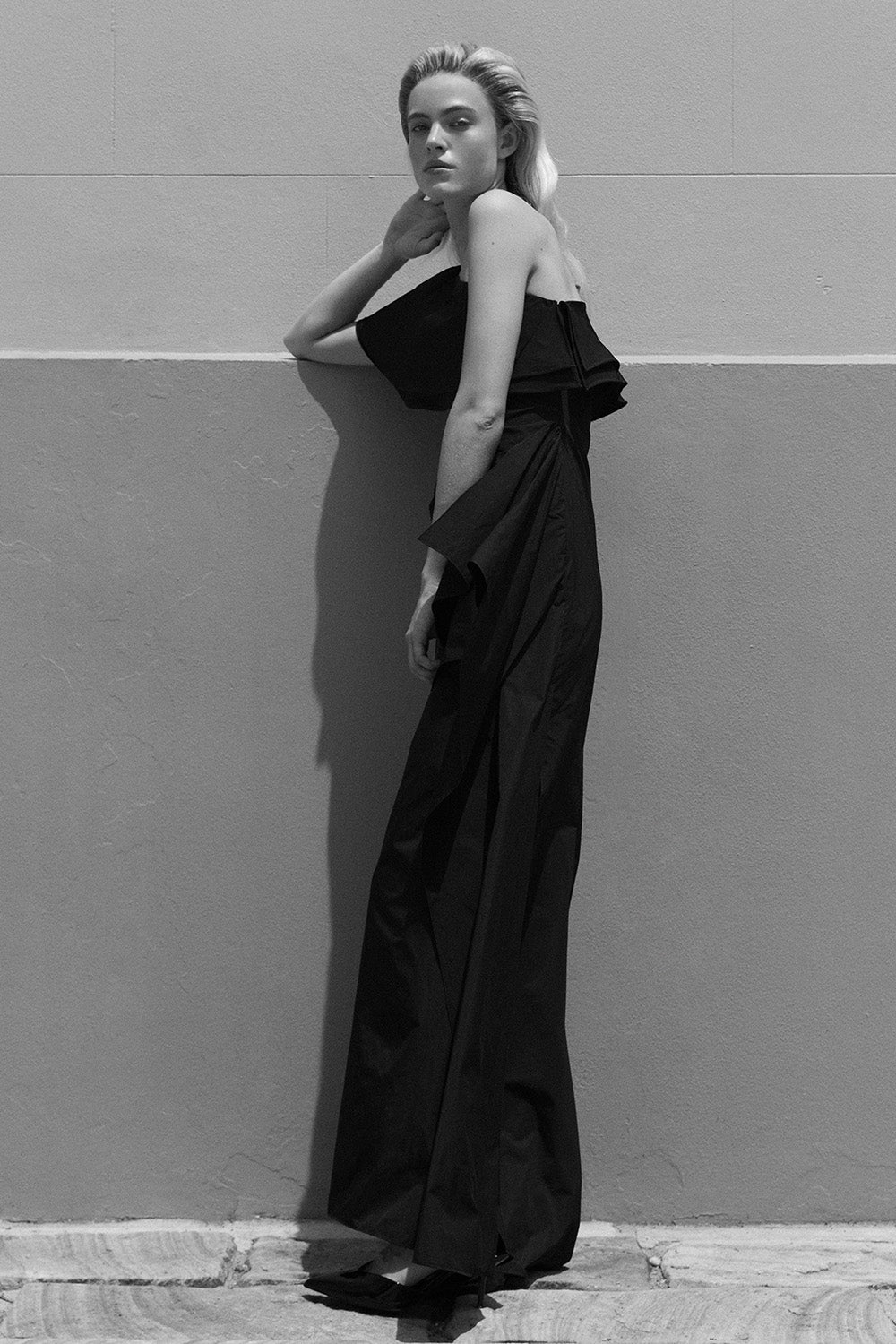 Carla Zampatti Taffeta Asymmetric One Shoulder Dress (Black)