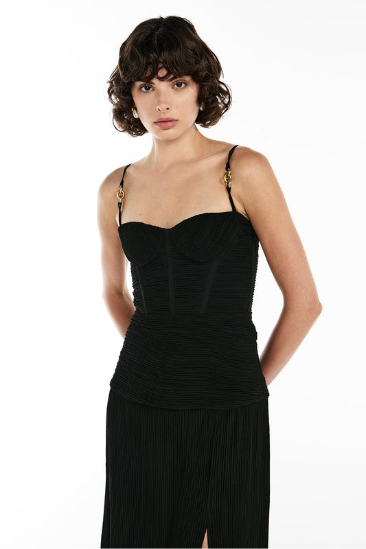 Double Time Pleat Dress (Black)