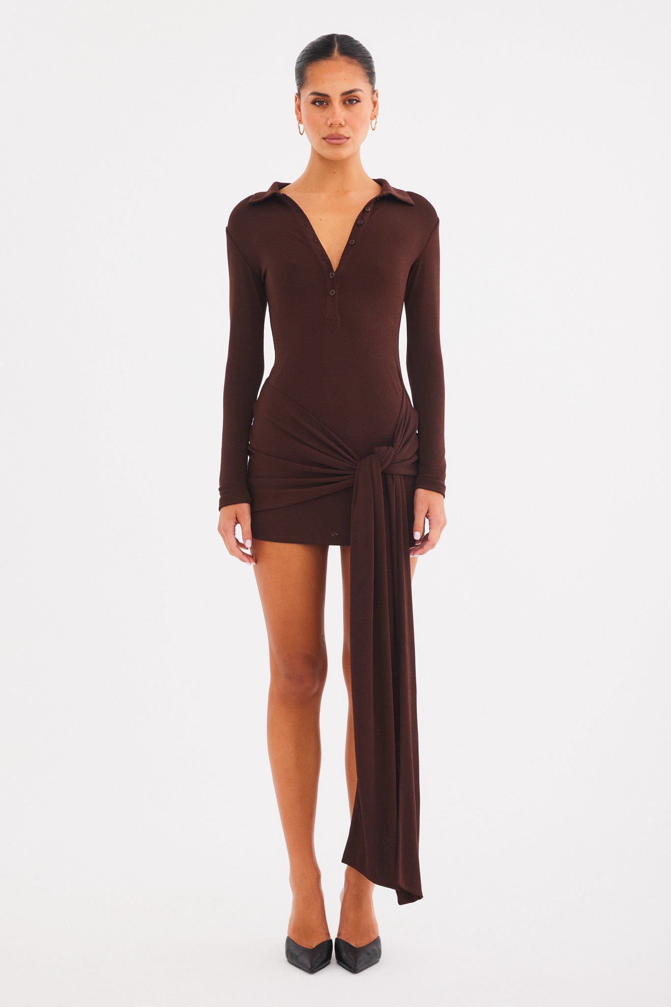 Image of Dresses. Productname: SNDYS RACHEL MINI DRESS in Chocolate colour by brand - SNDYS