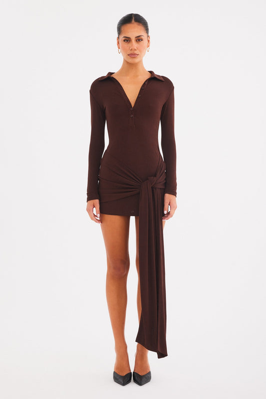 Image of Dresses. Productname: SNDYS RACHEL MINI DRESS in Chocolate colour by brand - SNDYS