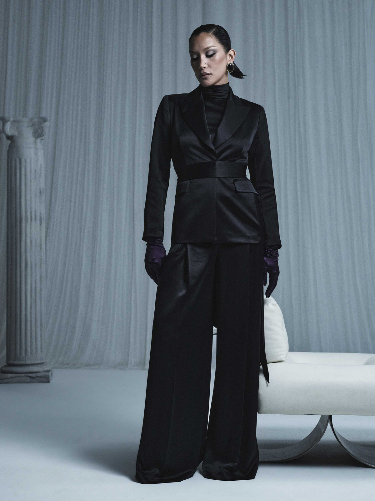 Carla Zampatti Satin Acetate Deep Pleat Pant (Black)