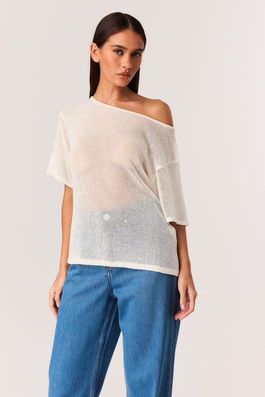 Image of a model wearing Tops. Productname: SNDYS WESTLY TOP in Off White colour by brand - SNDYS