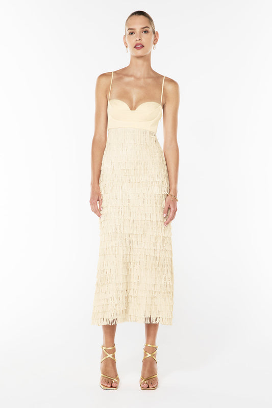 Image of Dresses. Productname: High Touch Fringe Slip Dress in Nougat colour by brand - Manning Cartell