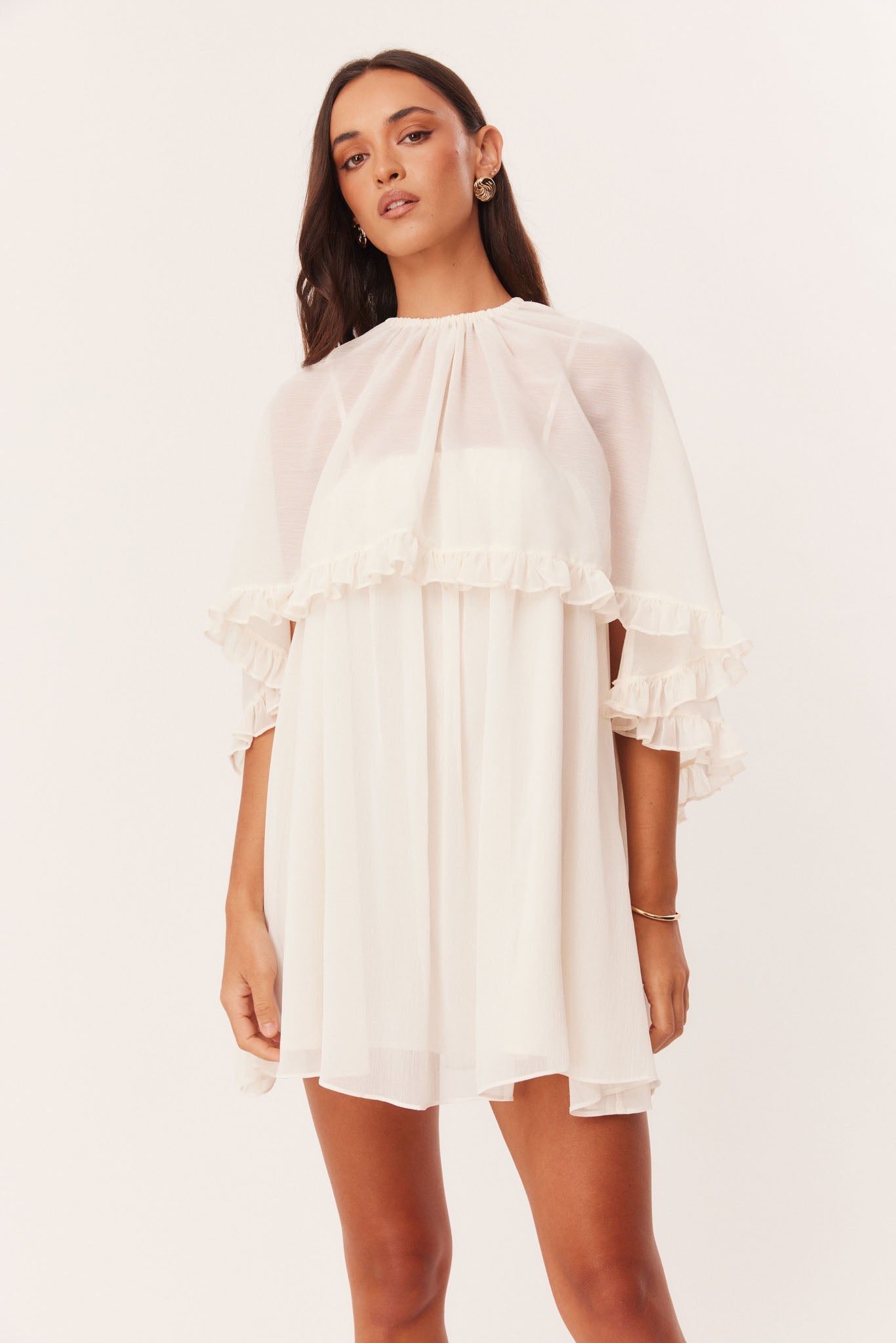 SNDYS LAURIE CAPE MINI DRESS (Off White)