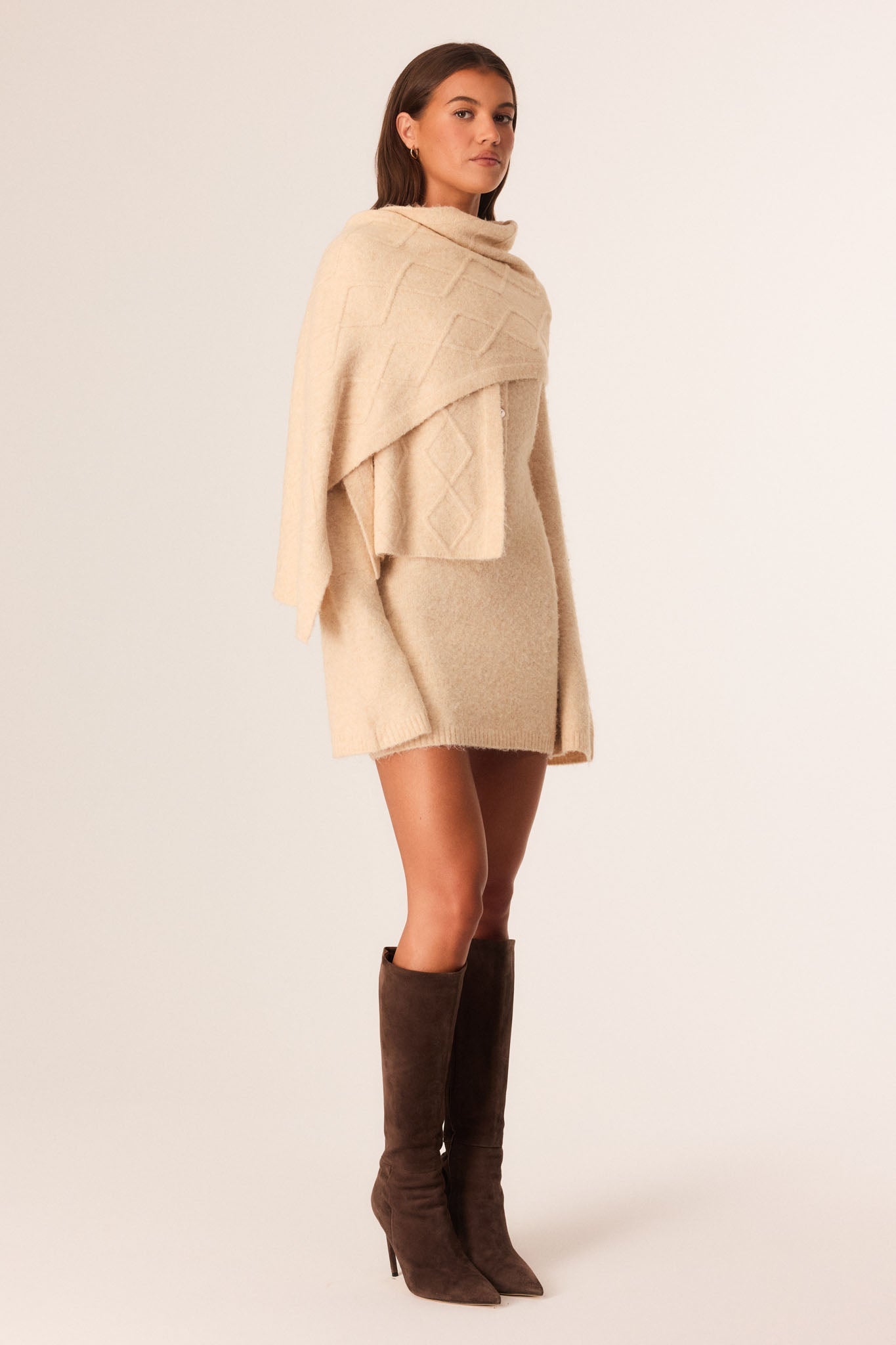 SNDYS YUKI SCARF KNIT MINI DRESS (Cream)