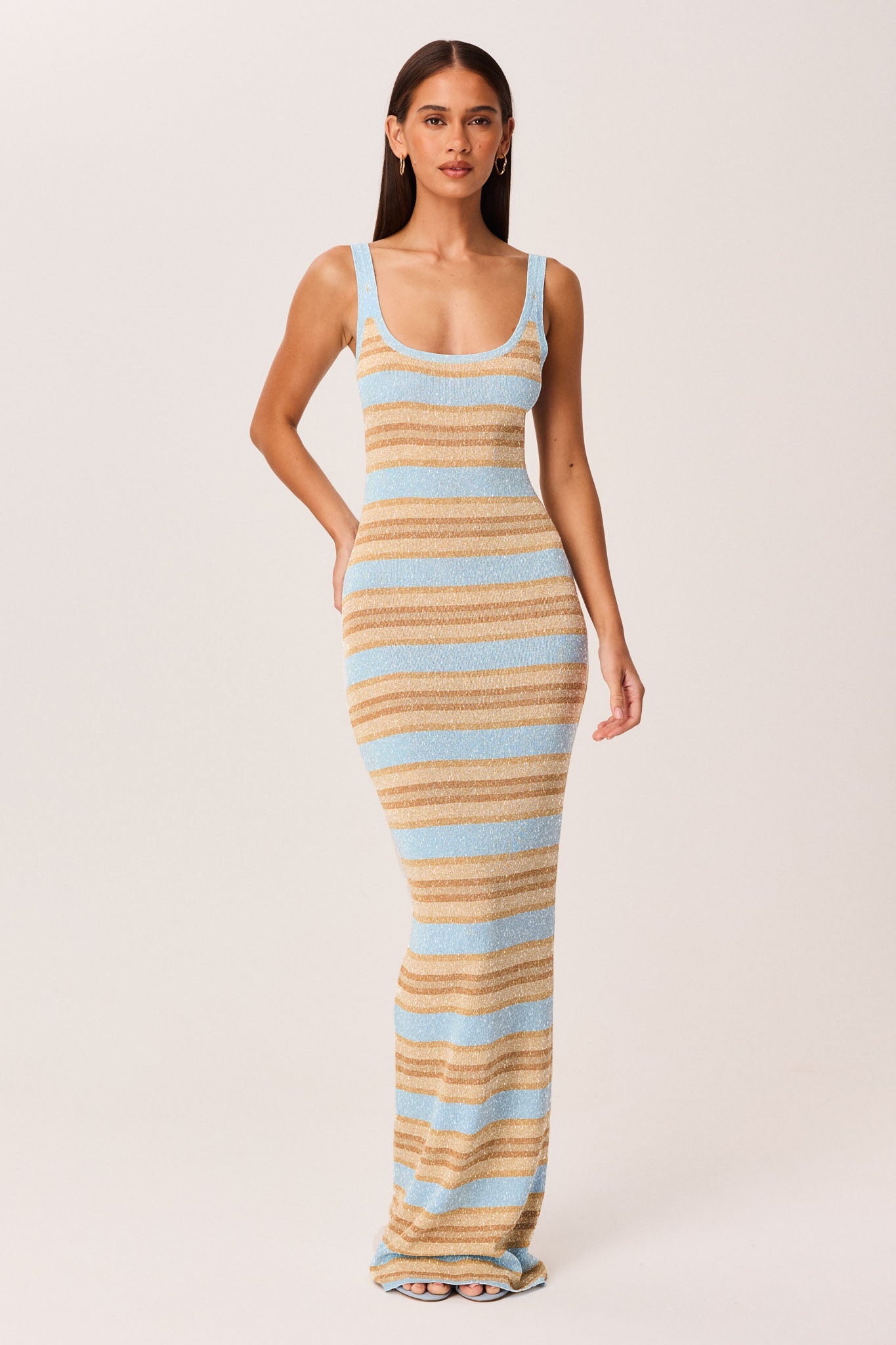 Image of Dresses. Productname: SNDYS MALINA SHIMMER MAXI DRESS in Blue Stripe colour by brand - SNDYS