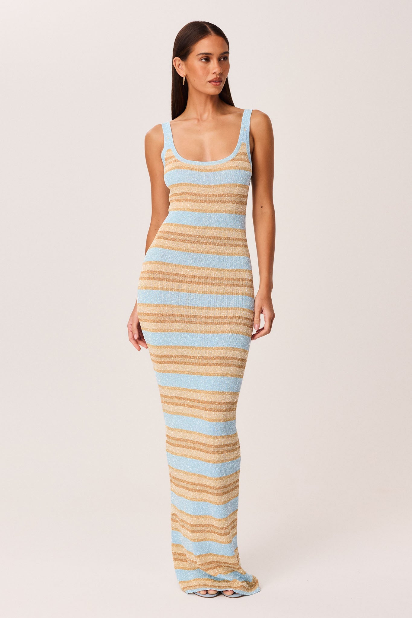 SNDYS MALINA SHIMMER MAXI DRESS (Blue Stripe)