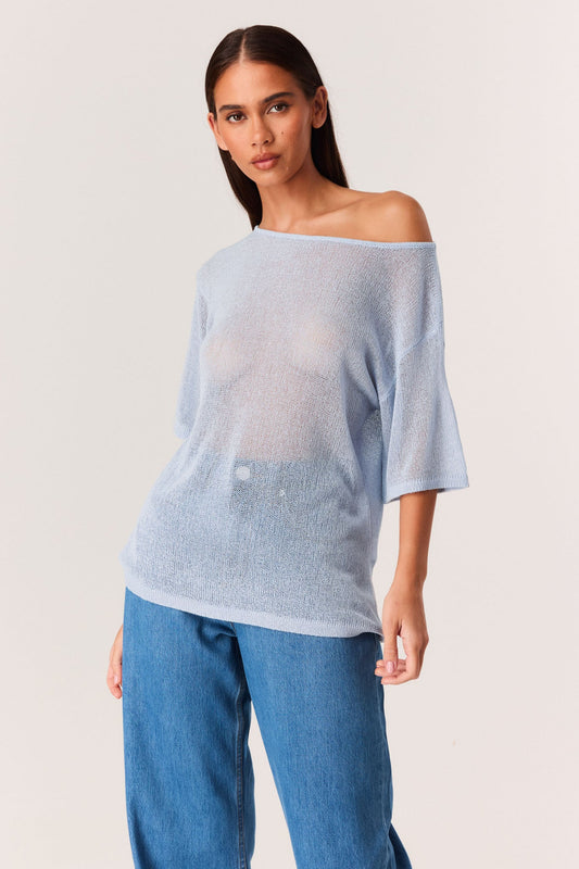 Image of a model wearing Tops. Productname: SNDYS WESTLY TOP in Blue colour by brand - SNDYS