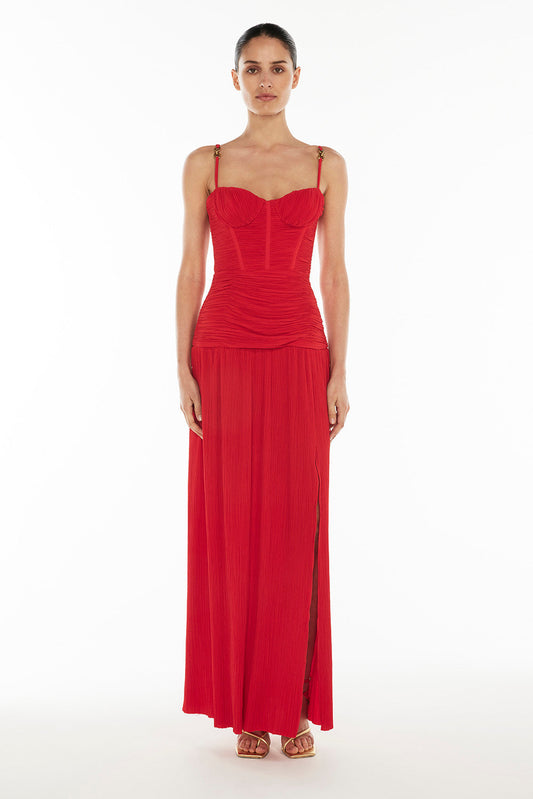 Image of Dresses. Productname: Double Time Pleat Dress in RED colour by brand - Manning Cartell