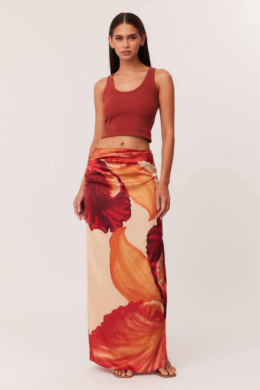 Image of a model wearing Skirts. Productname: SNDYS CATTLEYA MAXI SKIRT in Floral colour by brand - SNDYS