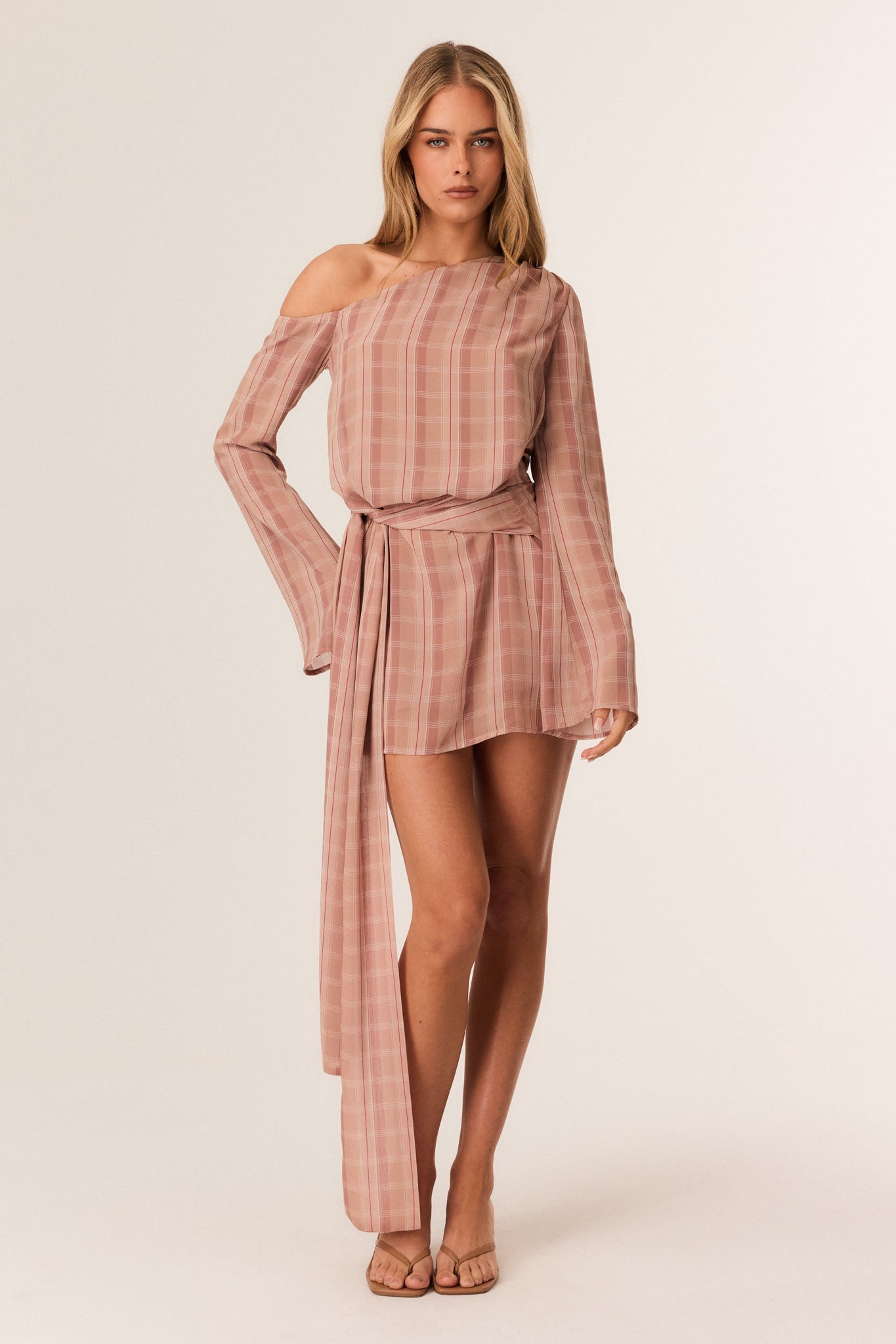 Image of Dresses. Productname: SNDYS TAI MINI DRESS in Mocha Plaid colour by brand - SNDYS