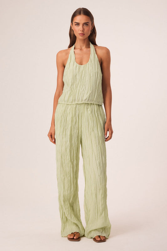 Image of a model wearing Tops. Productname: SNDYS BRANDI CRINKLE TOP in Matcha colour by brand - SNDYS