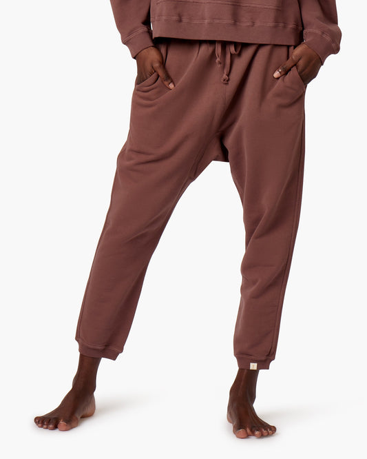 Image of a model wearing Pants. Productname: Core Jogger Cafe in Cafe colour by brand - TKEES