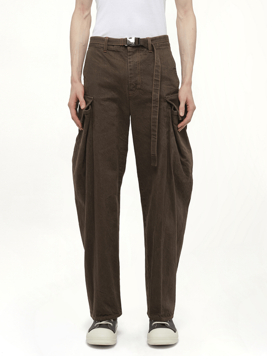 Image of a model wearing Denim. Productname: SACAI Denim Pants in Brown colour by brand - SACAI