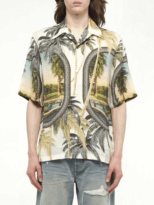 Image of a model wearing Tops. Productname: AMIRI Paradise Bowling Shirt in MULTICOLOUR colour by brand - AMIRI