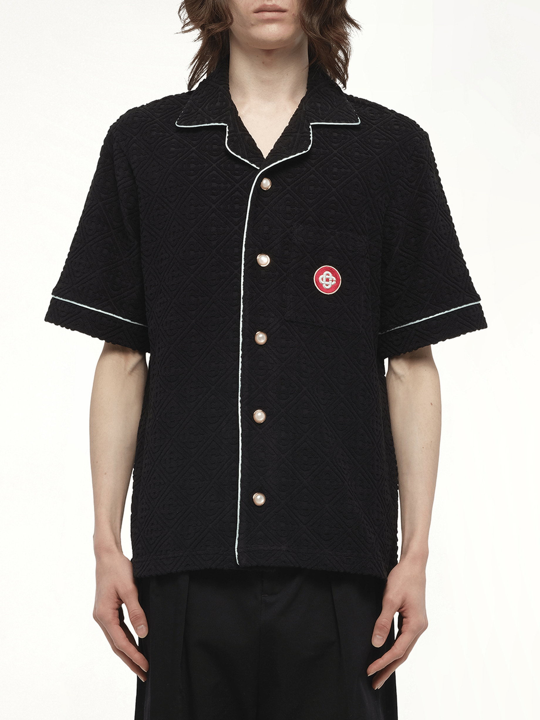 Image of Shirts. Product name - Towelling Monogram Shirt in Black colour by brand - CASABLANCA