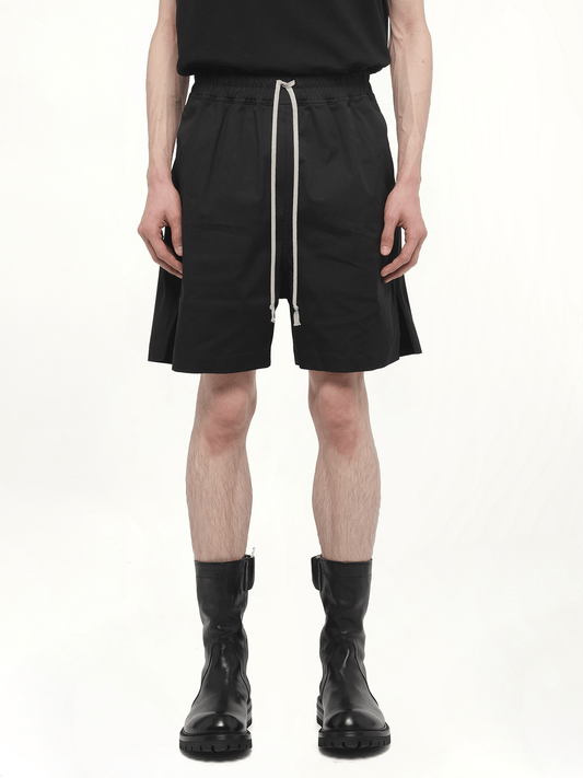 Image of a model wearing Shorts. Productname: RICK OWENS Boxers in Black colour by brand - RICK OWENS
