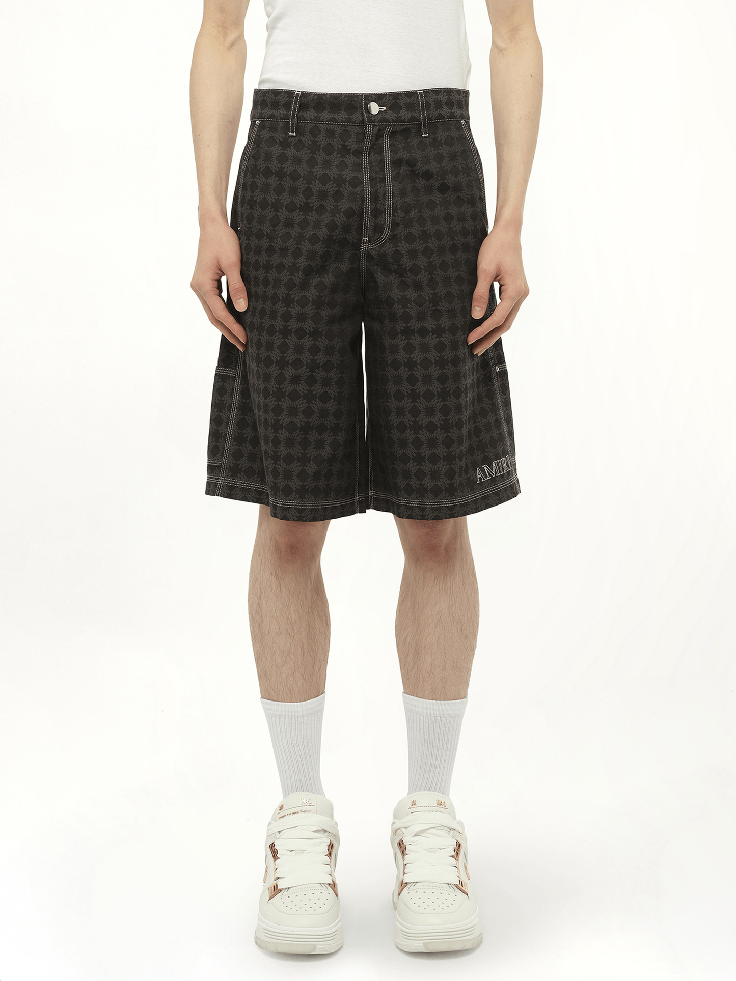 Image of a model wearing Shorts. Productname: AMIRI MA Quad Work Shorts in BLACK colour by brand - AMIRI
