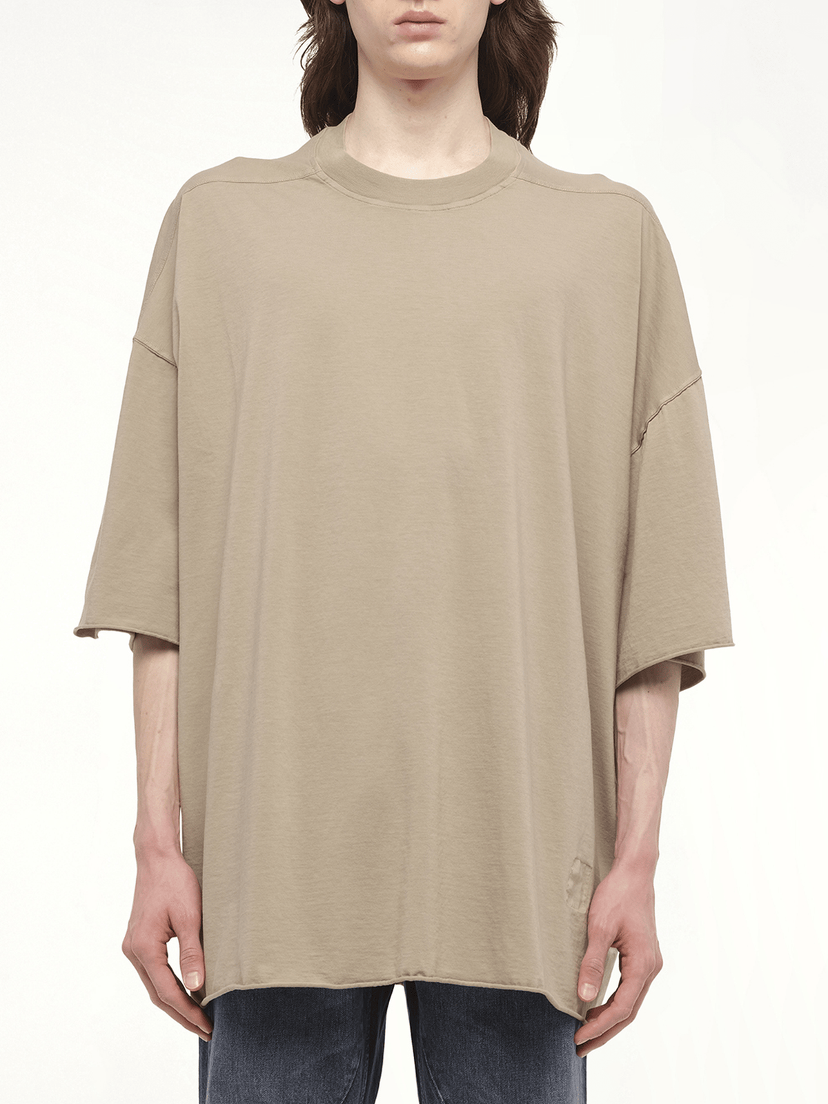 Image of a model wearing Tops. Productname: RICK OWENS DRKSHDW Tommy T in Brown colour by brand - RICK OWENS DRKSHDW