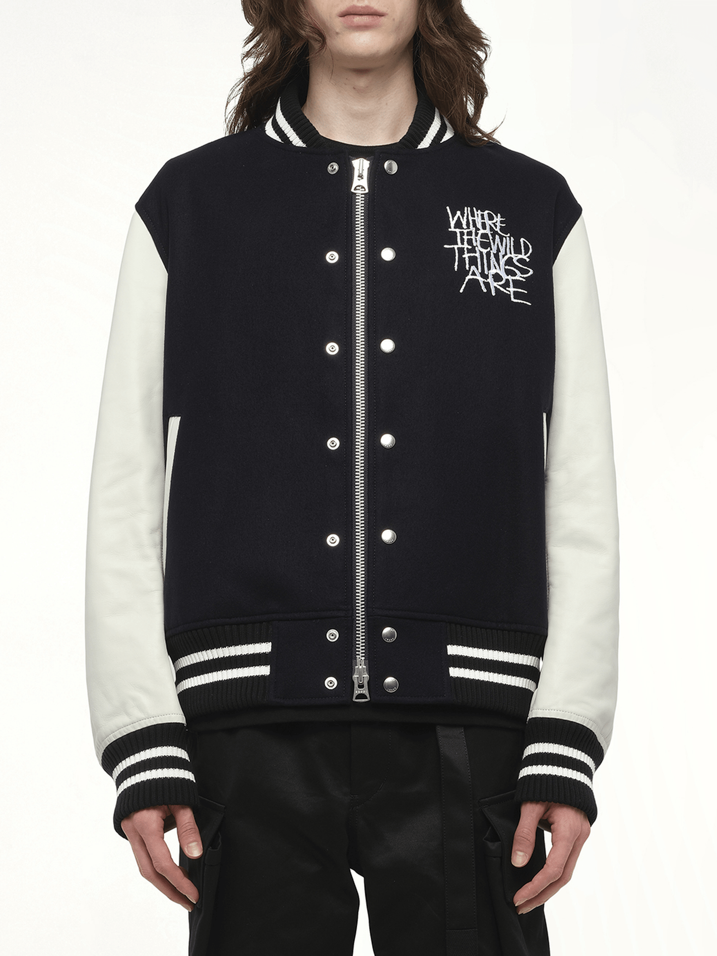 Image of a model wearing Outerwear. Productname: SACAI WHERE THE WILD THINGS ARE Blouson in Navy colour by brand - SACAI