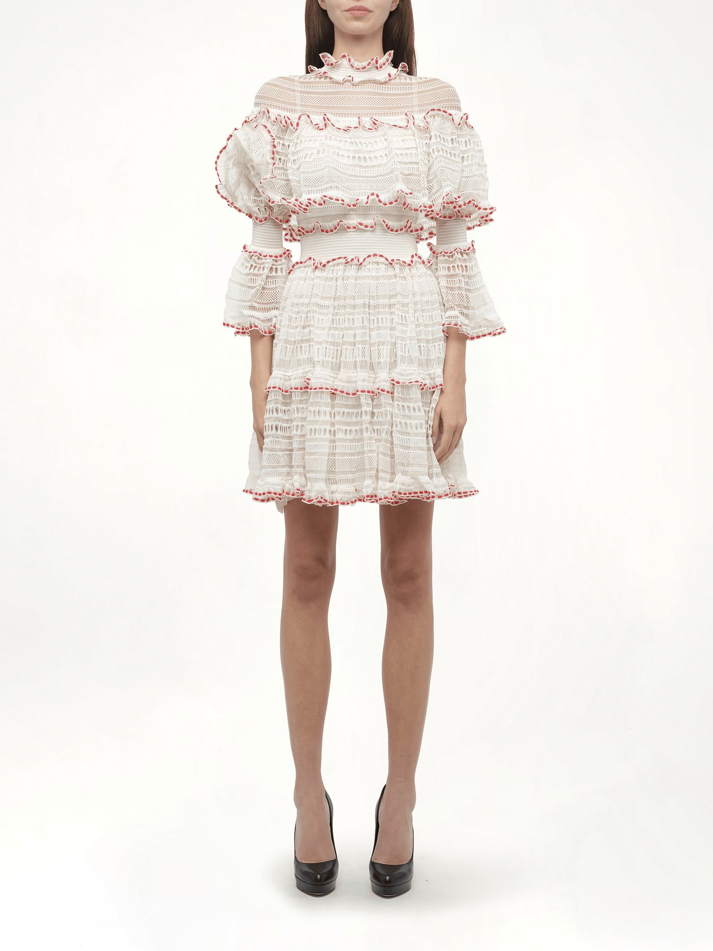 ALEXANDER MCQUEEN AMQ Volume Lace Mini Dress (White)