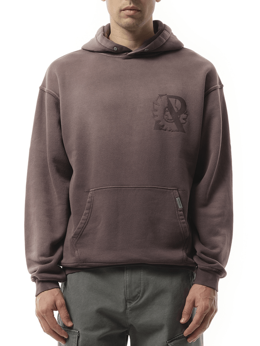 Image of a model wearing Outerwear. Product name - Represent X Belstaff Outline Phoenix Hoodie in Purple colour by brand - REPRESENT