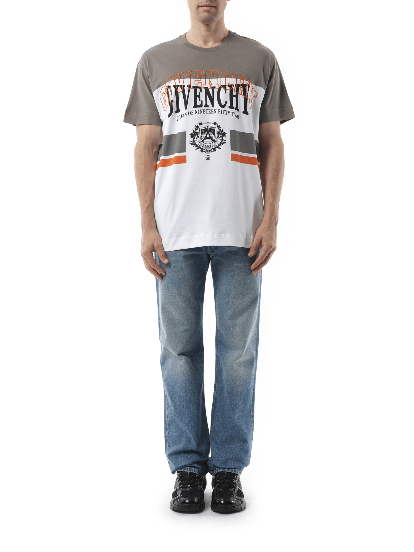 GIVENCHY College Print Stripes Logo T-Shirt (Grey)