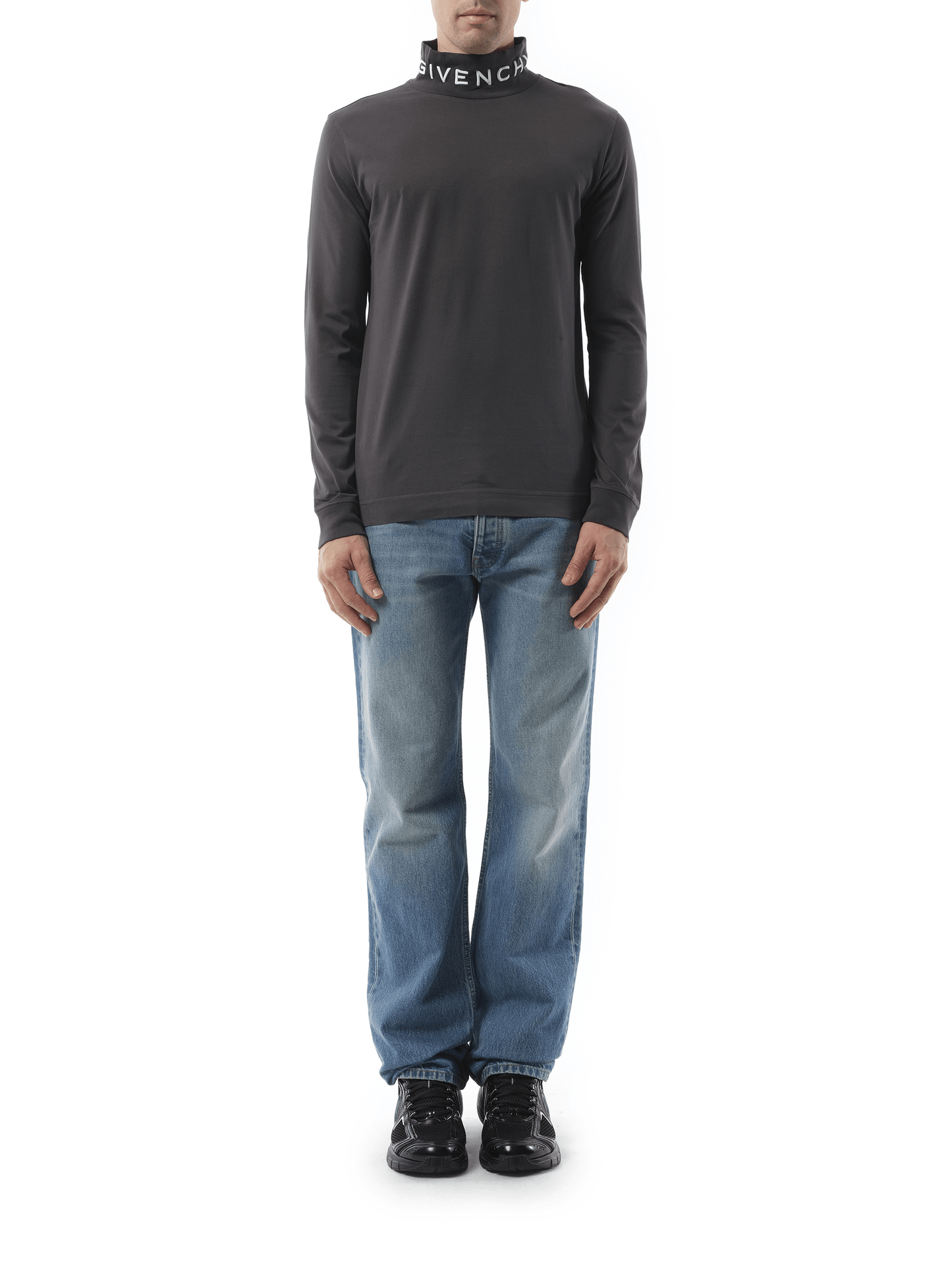 GIVENCHY Faded Logo Dyed Long Sleeve T-Shirt (Black)