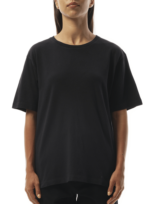 Image of a model wearing Tops. Productname: KHAITE Mae T-Shirt in BLACK colour by brand - KHAITE