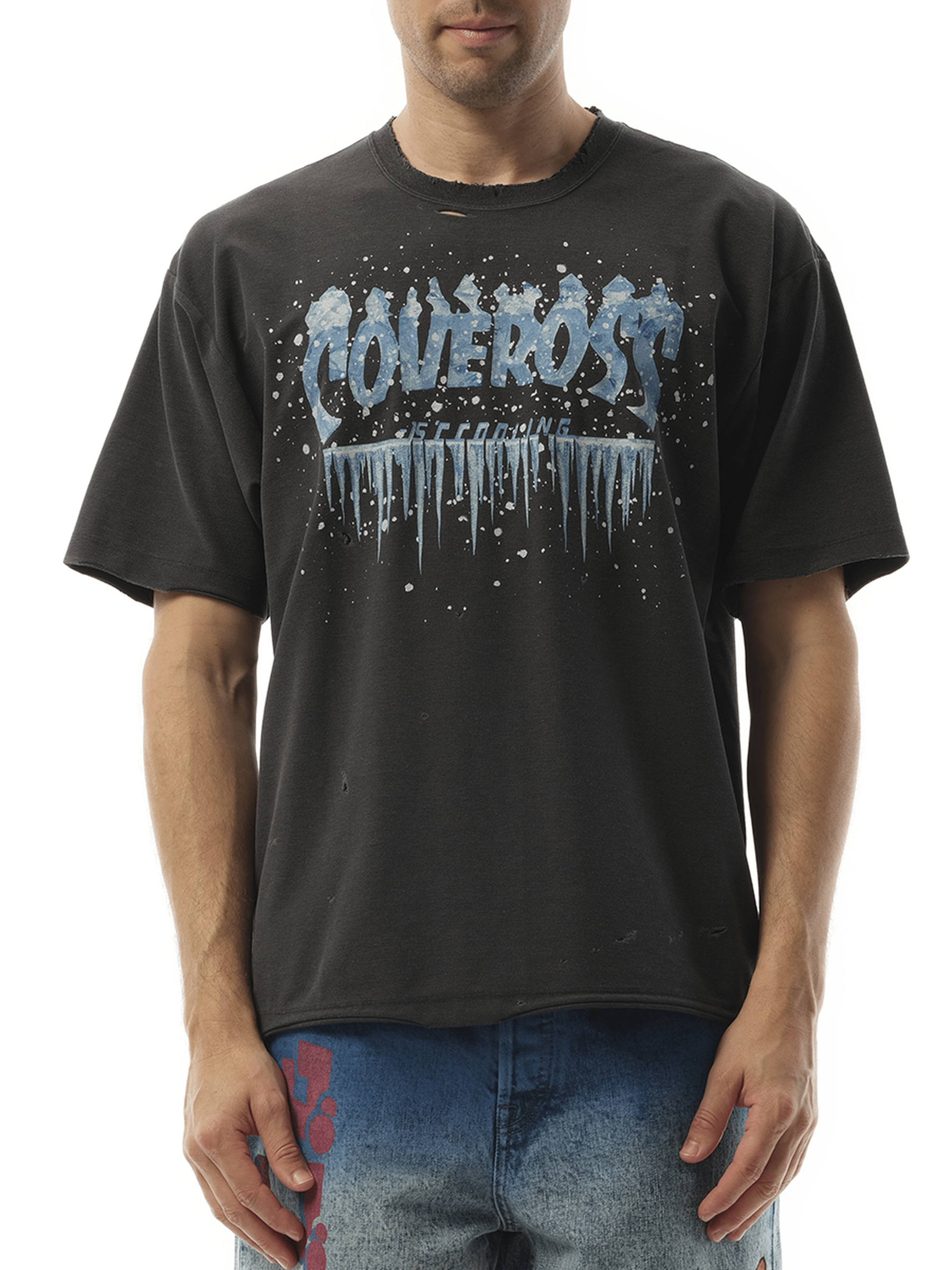 Image of a model wearing Tops. Productname: DOUBLET Ultra Freezer Regular Fit T-Shirt in BLACK colour by brand - DOUBLET