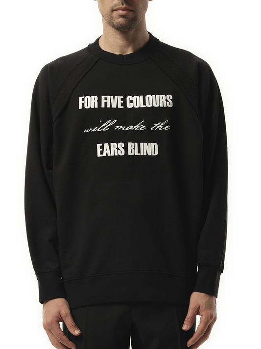 Image of a model wearing Outerwear. Productname: UNDERCOVER Back Logo Sweatshirt in BLACK colour by brand - UNDERCOVER