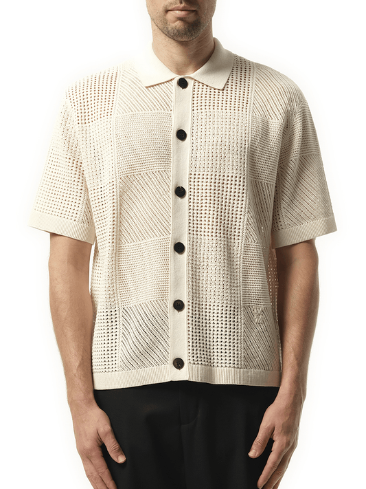 Image of a model wearing Tops. Productname: WOOYOUNGMI Crochet Shirt in WHITE colour by brand - WOOYOUNGMI