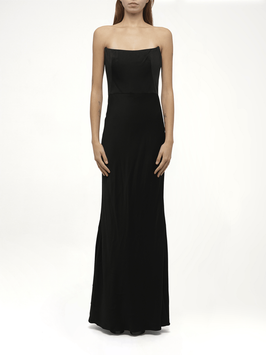 Image of Dresses. Productname: Amq Fluid Satin Dress in Black colour by brand - ALEXANDER MCQUEEN