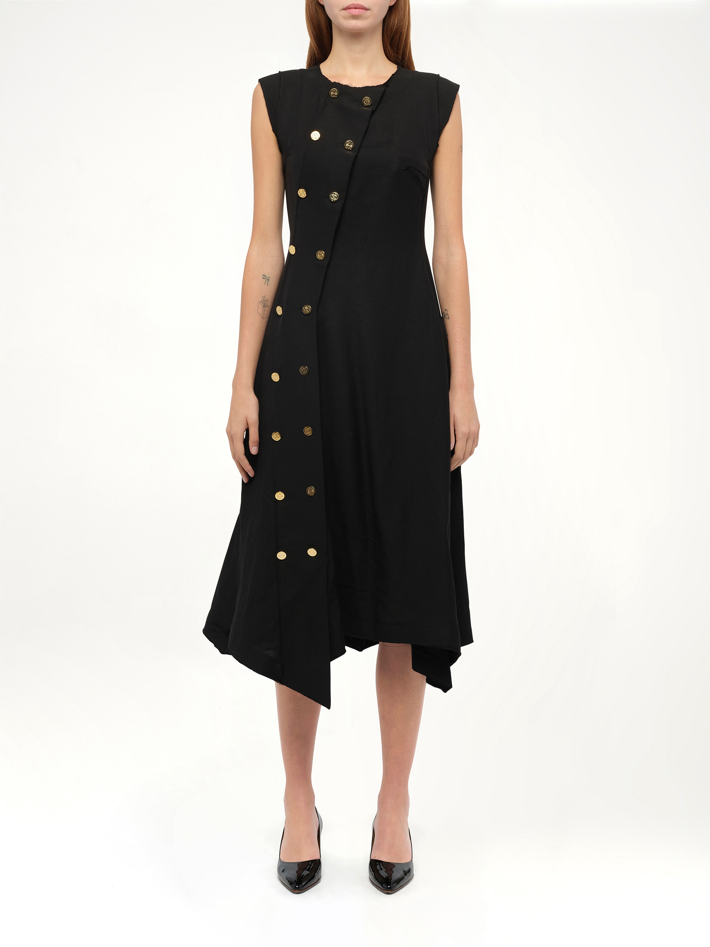 LOEWE Gold Button Sleeveless Dress (Black)