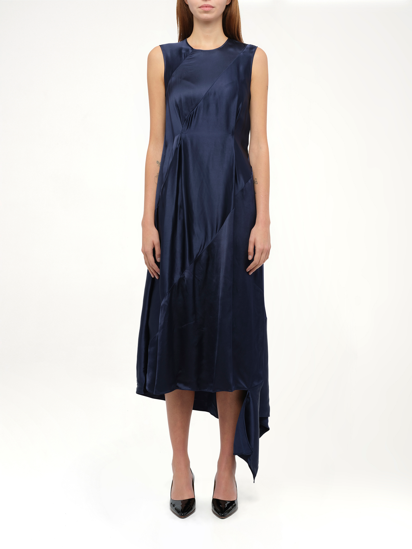 LOEWE Sleeveless Satin Dress (Navy)