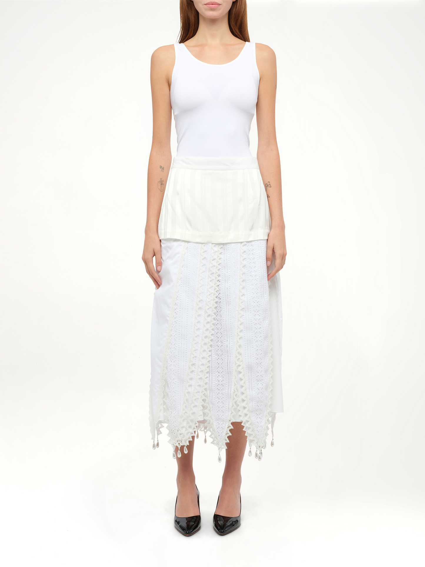LOEWE Lace Petal Skirt (White)