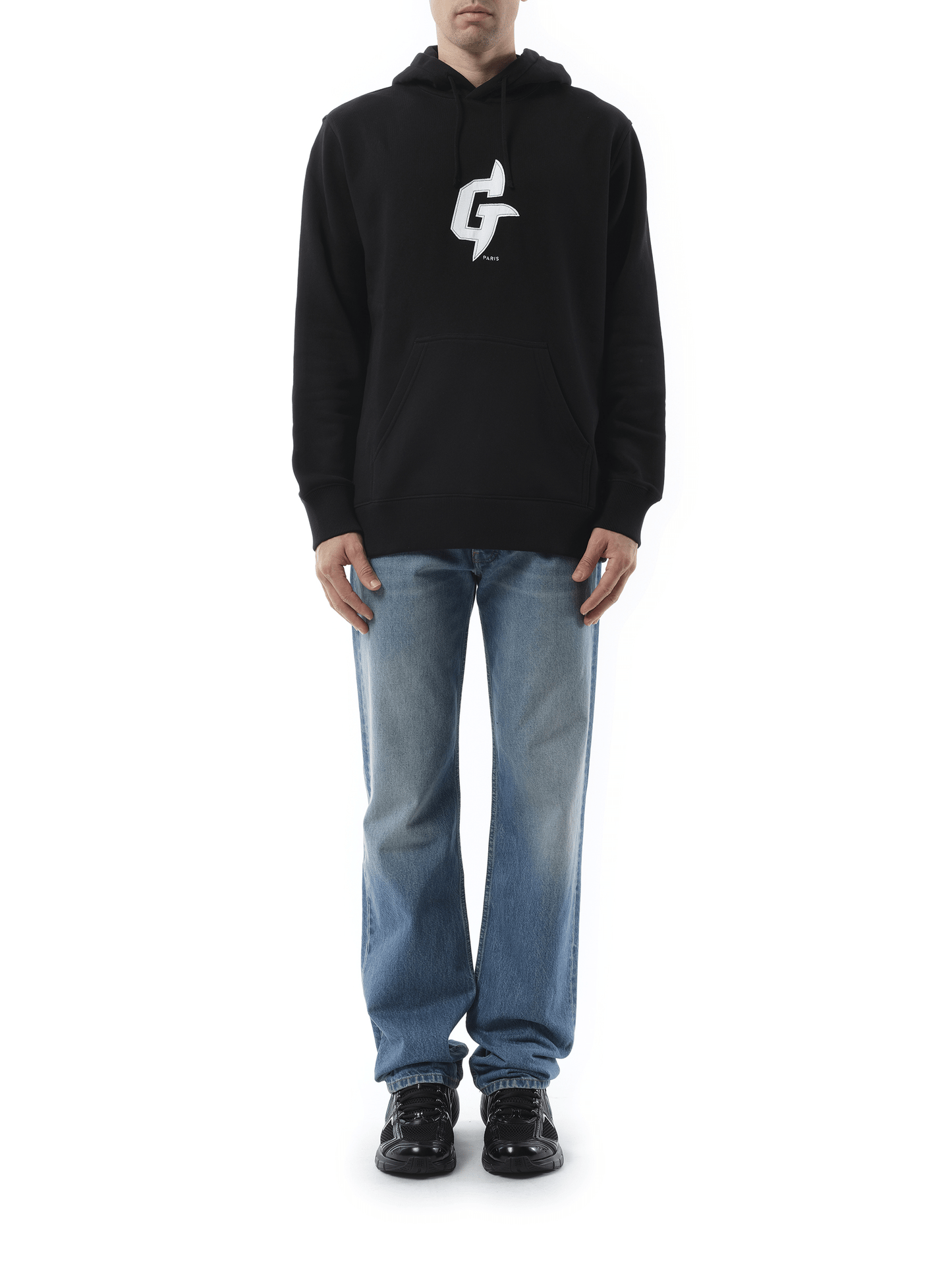GIVENCHY Embroidered Eiffel Tower Motif Slim Fit Hoodie (Black)
