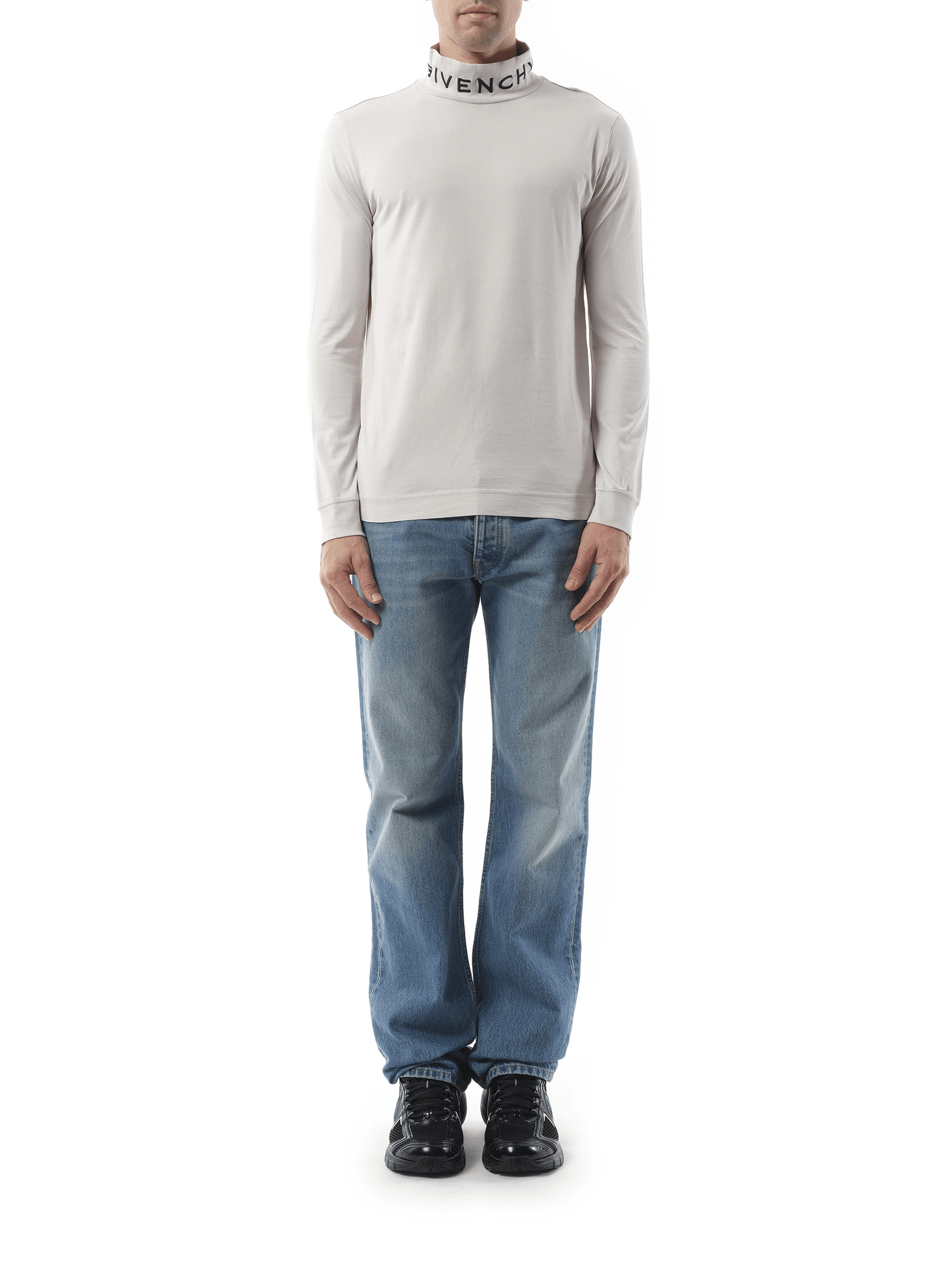 GIVENCHY Faded Logo Dyed Long Sleeve T-Shirt (Grey)