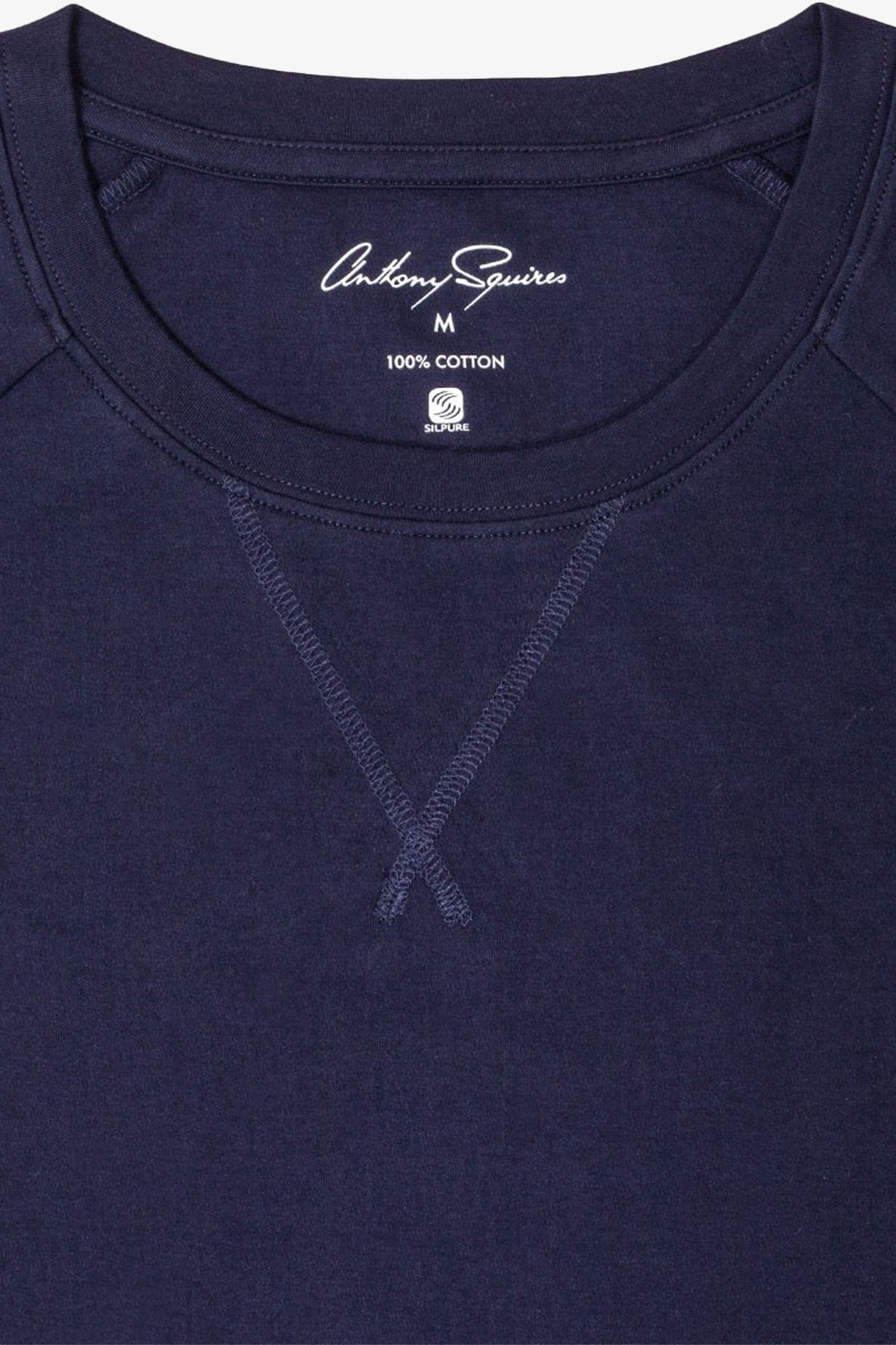 Image of a model wearing Tops. Product name - Hugh Navy Long Sleeve Sleep Top in Navy colour by brand - Anthony Squires