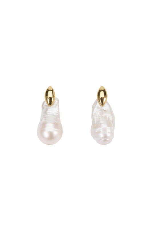 Irregular Freshwater Pearl Earrings (Gold)