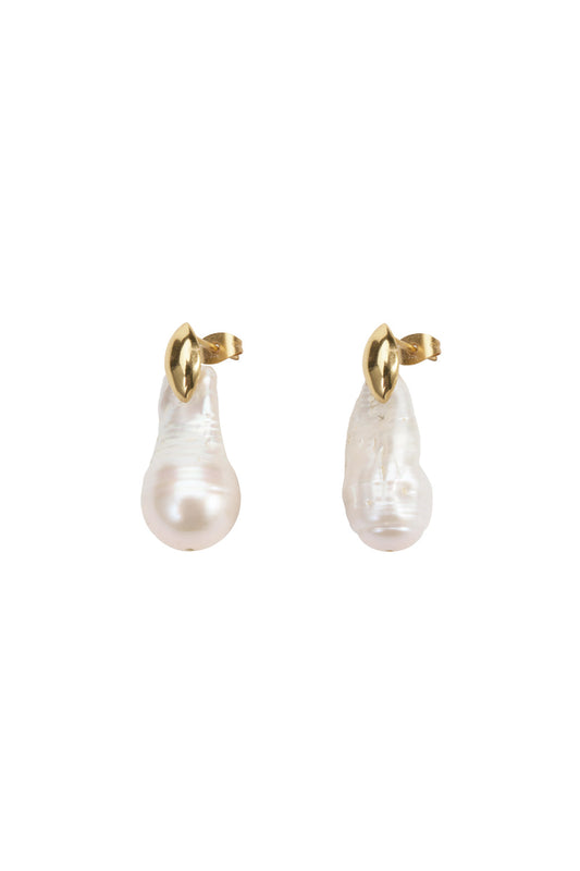 Image of Earrings. Productname: Irregular Freshwater Pearl Earrings in GOLD colour by brand - Manning Cartell